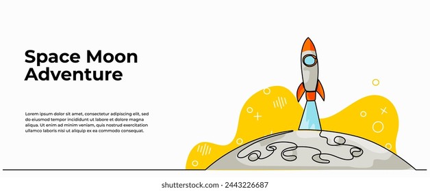 Vector illustration of  journey to the moon. Modern flat in continuous line style.