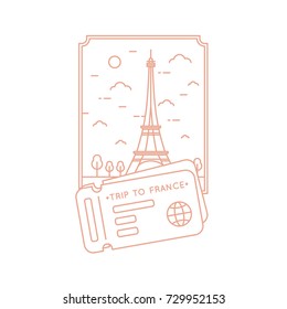 Vector illustration of a journey through France. Modern linear graphics on white background.
