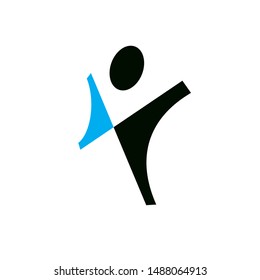 Vector illustration of joyful abstract individual with raised hands up. Liberty conceptual logo. Happiness metaphor icon. Business innovation idea creative symbol.