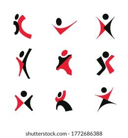 Vector illustration of joyful abstract individual with arms reaching up. Business innovation idea creative logo.