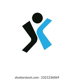 Ilustración vectorial de un individuo abstracto alegre con las manos arriba. Icono abstracto de carrera profesional exitosa. Logo de desarrollo corporativo. Blootipo creativo de la libertad.