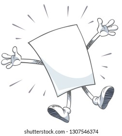 Vector illustration of a joyful cartoon blank paper character celebrates and jumps