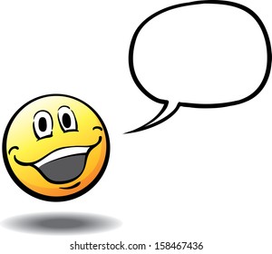 Vector illustration of joyful face with speech bubble. Easy-edit layered vector EPS10 file scalable to any size without quality loss. High resolution raster JPG file is included.