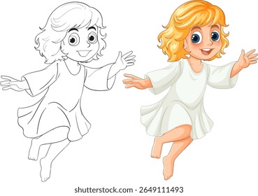 Vector illustration of a joyful fairy child with vibrant colors and expressive features, showcasing a playful and whimsical style