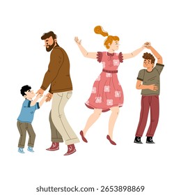 Vector illustration of a joyful family dancing and having fun all together.