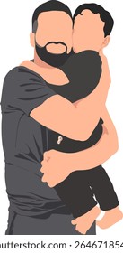 Vector illustration of a joyful father carrying his son on his shoulders. A fun and playful moment that represents love, bonding, and father-son connection.