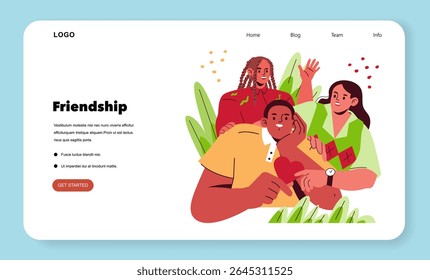 Vector illustration of a joyful group of friends enjoying a moment together, symbolizing friendship and happiness. Features vibrant colors and expressive smiling faces in a digital design.