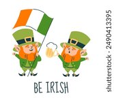 Vector illustration of joyful leprechauns in a green suit for St. Patrick