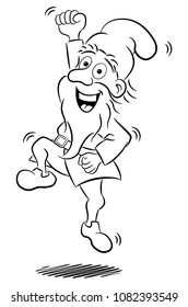 vector illustration of a joyfully jumping garden gnome