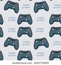 Vector Illustration of Joystick and PRESS START text with Vintage Hand Drawing Style Available for Pattern