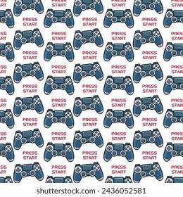 Vector Illustration of Joysticks and PRESS START text with Vintage Hand Drawing Style Available for Pattern