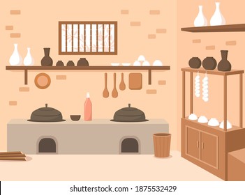 Vector Illustration Of Jubang, Korean Traditional Kitchen