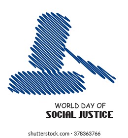Vector Illustration of a judge hammer background for World Day of Social Justice.