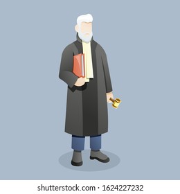 Vector illustration Judge or lawyer carry document holding gavel, Male judge brought the court document with gavel in his hand. Concept illustration of law and court, Vector cartoon illustration