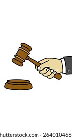 Vector illustration of a judge's hand holding a gavel in court