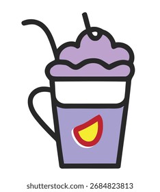 Vector illustration of a juice cup with straw and fruit symbol. Flat design for drinks, refreshment, and healthy lifestyle themes