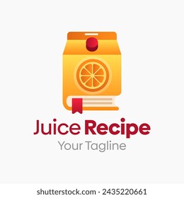 Vector Illustration for Juice Recipe Logo: A Design Template Merging Concepts of a Book and Box Orange Juice Shape