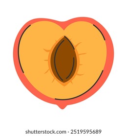Vector illustration of a juicy peach cut in half, showcasing its pit. Perfect for natural and organic themes
