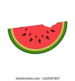Vector illustration of juicy red bitten slice of watermelon in flat