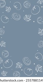 Vector illustration. Juicy summer background with copy space for text. Pattern of halves, slices and leaves of tomatoes. Sketch style. Hand drawn kitchen ingredients pattern for culinary themes.