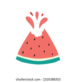 Vector illustration of a juicy watermelon slice. Doodle watermelon slice.