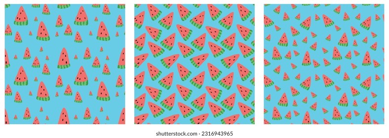 Vector illustration. Juicy watermelon. Triangular slices of watermelon with pits. Seamless pattern.