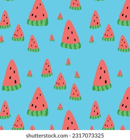 Vector illustration. Juicy watermelon. Triangular slices of watermelon with pits. Seamless pattern.