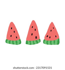 Vector illustration. Juicy watermelon. Triangular slices of watermelon with pits.