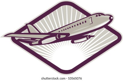 vector illustration of a Jumbo jet airliner taking off set inside a diamond