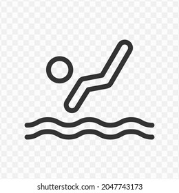 Vector illustration of jump in water icon in dark color and transparent background(png).