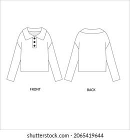 Vector illustration of a jumper polo. Jumper with buttons  design template. Sweater with polo collar technical drawing.  