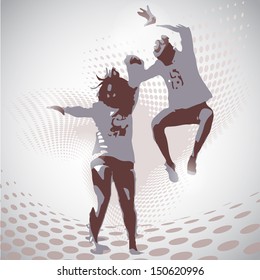 Vector Illustration of jumping boy and girl