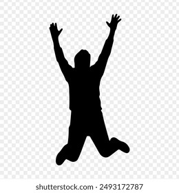 Vector illustration of jumping boy silhouette on transparent background