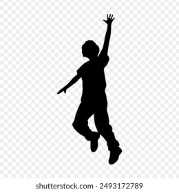 Vector illustration of jumping boy silhouette on transparent background