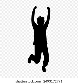 Vector illustration of jumping boy silhouette on transparent background