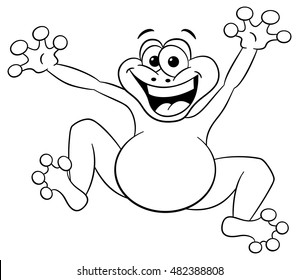 vector illustration of a jumping cartoon frog isolated on white