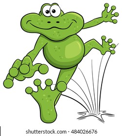 vector illustration of a jumping cartoon frog isolated on white