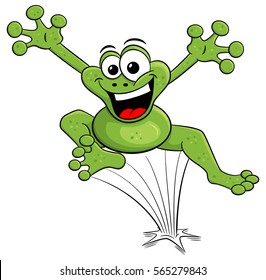 흰색으로 구분된 점핑된 만화 개구리 그림