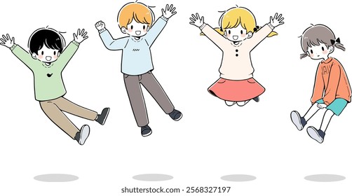 Vector illustration of jumping children.They are on good terms.