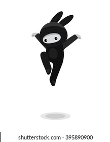 Vector illustration of jumping cute bunny ninja isolated on white background 