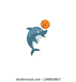 Vector illustration jumping dolphin playing with ball isolated on a white background
