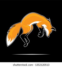 Vector illustration of a jumping fox on a black background