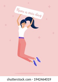 Vector illustration of a jumping girl. Have a nice day vector illustration