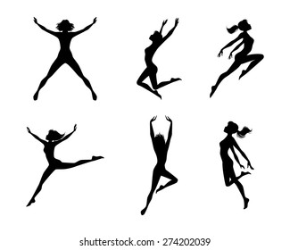 Vector illustration of a jumping girls silhouettes