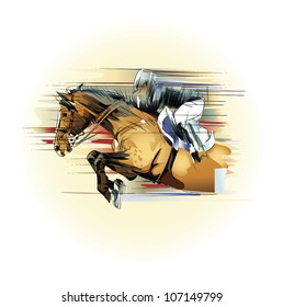 Vector illustration  of a jumping horse and jockey