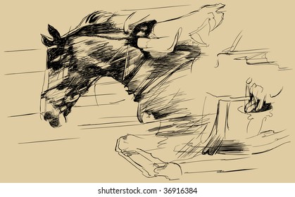  Vector illustration of a jumping horse and jockey