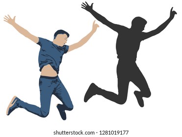 Vector illustration of a jumping man. Shadow silhouette of people jump