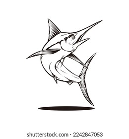 vector illustration of jumping marlin fish isolated white background