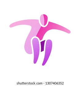 Vector illustration of jumping people. Man woman kid silhouette. Body figure icon sign. Trampoline park concept. Healthy active sport. Birthday bounce party decoration.