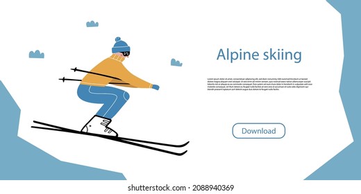 Vector illustration. Jumping skier web banner.
